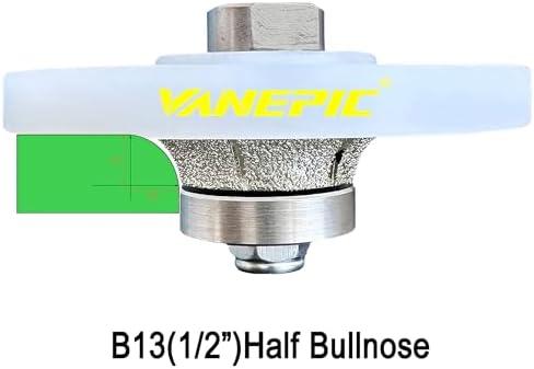 1/2 inch B13 Diamond demi bullnose Half Bullnose Profile Wheel Diamond Hand Profiler Router bit with 5/8-11 Thread for Grinder polisher Granite Marble concrete tile and Countertop Edge Shaping