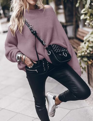 Womens Oversized Sweaters Loose Solid Casual Long Sleeve Mock Neck Knitted Jumper Tops