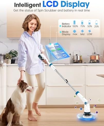Electric Spin Scrubber, Electric Scrubber for Cleaning, 1200 RPM Shower Scrubber, 50inch Long Handle Electric Cleaning Brush 2000mAh Battery Cordless Power Spin Scrubber with 8 Brushes