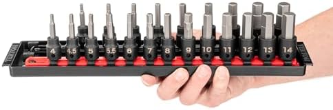 TEKTON 3/8 Inch Drive Hex Impact Bit Socket Set, 22-Piece | SIB91201 | (5/32 - 9/16 in., 4 - 14 mm), Socket Rail