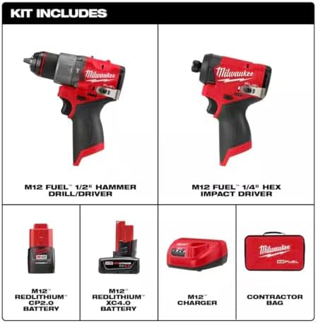 Milwaukee M12 FUEL 12-Volt Li-Ion Brushless Cordless Hammer Drill and Impact Driver Combo Kit (2-Tool) W/Free M12 3/8 in. Ratchet