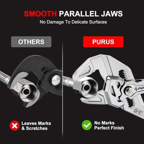 PURUS 7-Inch Pliers Wrench, CR-V Adjustable Wrench, Smooth Parallel Jaws, Groove Lock, Non-Slip Handle, with Storage Bag for home, Plumbing, Faucet, Pipe & Home Repair