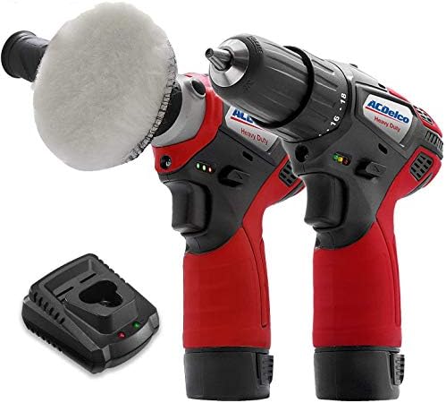 ACDelco ARS1214-K6 G12 Series 12V Cordless Car Buffer & Drill Driver Combo Kit, 3" Mini Polisher with 2 Variable Speeds, Li-ion Batteries and Accessory Set for Scratch Removing
