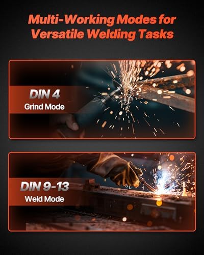 VEVOR Welding Helmet Auto Darkening, 3.66" x 1.69" True Color Welding Hood, Solar-Powered Welder Mask 2 Arc Sensors, Shade 4/9-13 for TIG MIG ARC Weld Grinding - CRIUS Series (Yellow Flame Pattern)
