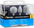 Kutzall 3-Piece Rotary Burr Kit - 1⁄4" Shaft, Coarse - Wood Carving Bits for Bosch, DeWalt, Milwaukee Tools - Structured Tungsten Carbide