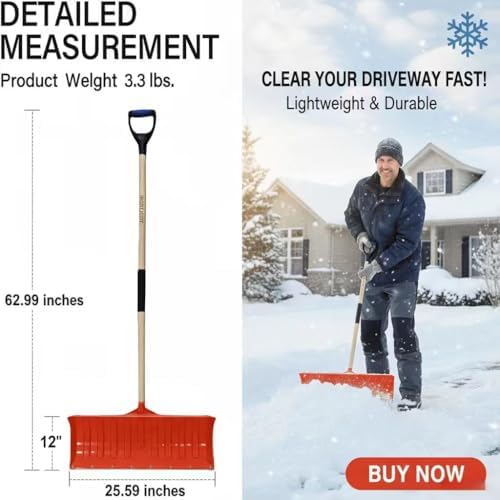 Heavy Duty Winter Snow Shovel, Manual Snow Removal Tool for Driveways, Sidewalks, Outdoor Use
