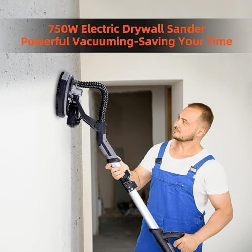 GarveeTech Drywall Sander, 750W Electric Drywall Sander 6.5A, 7 Variable Speed 900-1800 RPM Sander with LED Light, 14 Pcs Sanding discs, with Extendable Handle and Carrying Bag