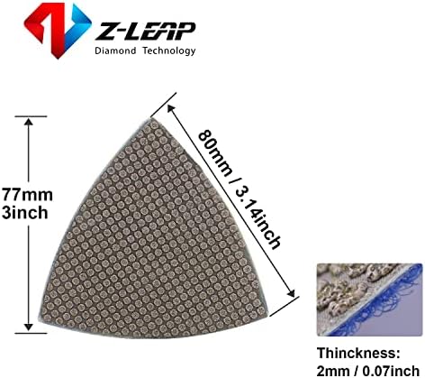 Triangle Diamond Sandpaper Sheet Discs Sanding Pads for for Grinding Stone Glass Ceramic 3"(80mm) Mix Grit/4pcs