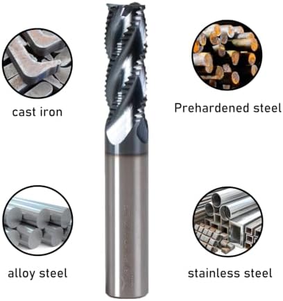 3/8" 4 Flute Roughing End Mill AlTiN Coated Carbide, 1Pcs