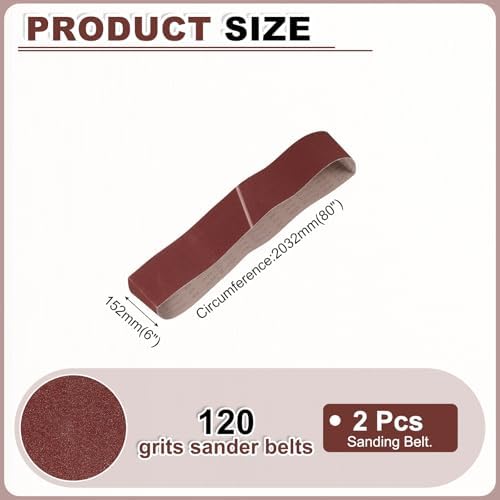 HARFINGTON 6 x 80 Inch Sanding Belts, 2 Pcs 120 Grits Aluminum Oxide