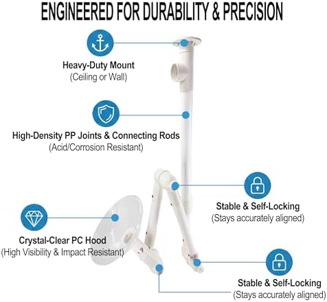 Universal Fume Extractor Arm 90mm 110mm Compatible, 3-Section 360° Rotatable Lab Fume Hood Snorkel, Ceiling or Wall Mountable for Lab,Moxibustion, Soldering, Industrial (White-Transparent)