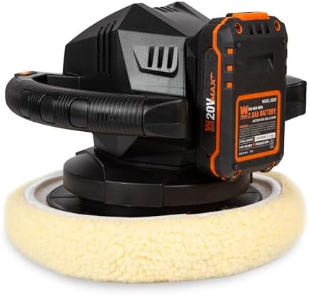 WEN 20V Max Cordless 10-Inch Random Orbital Polisher and Waxer Kit with 2Ah Battery, Charger, and Bonnets (20870)