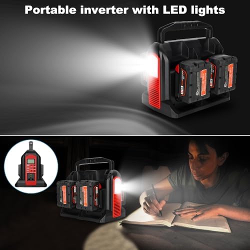 Choerinton 350W Power Inverter for Milwaukee M18 18V Battery 4-Port 18V DC to 120V AC Inverter with LED Light, 3 USB-A,1 USB-C, DC and AC Ports. Portable Battery Inverters for Outdoor Use(Tool Only)