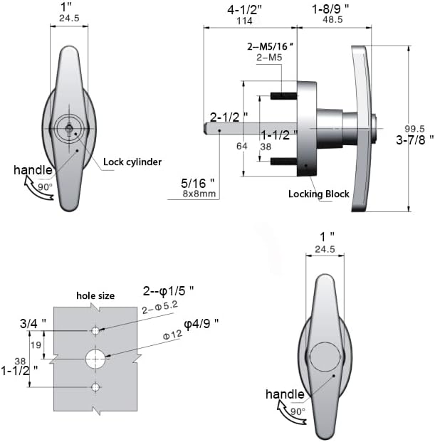 4½" T-Handle Shed Door Lock Handle with Lock Keyed Alike Garage t Handle Shed Latch Hardware Locking Handle 4.5“ T-Handle Lock with 8 Keys self-Drilling Screws and Allen Wrench 2kits