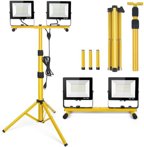 14000Lumen LED Work Lights with Stand - 2 Head Portable Work Light on Stand