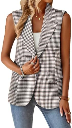 Mina Self Women's Sleeveless Vest Tops Open Front Lightweight Blazer Jacket