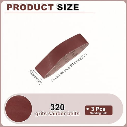 HARFINGTON 4 x 36 Inch Sanding Belts, 3 Pcs 320 Grits Aluminum Oxide