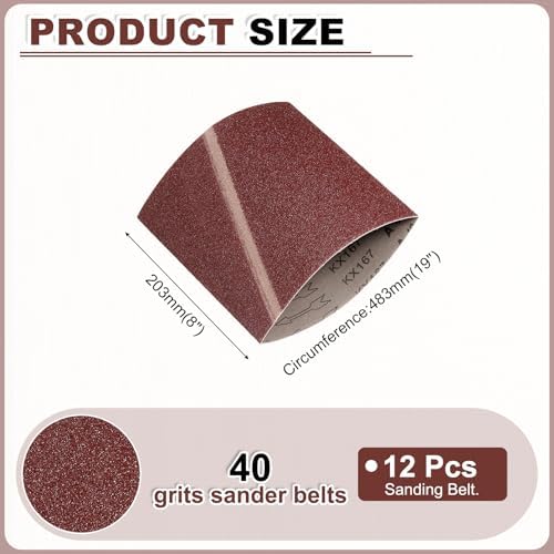 HARFINGTON 8 x 19 Inch Sanding Belts, 12 Pcs 40 Grits Aluminum Oxide