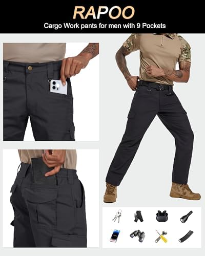 Rapoo Men's Ripstop Cargo Pants Work Pants EDC with 9 Pockets Hiking Pants