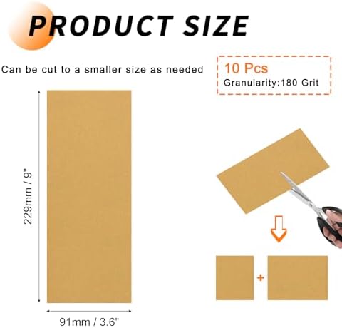 10 Pcs 180 Grit Sandpaper 3.6 x 9 Inch Sand Paper Alumina Gold