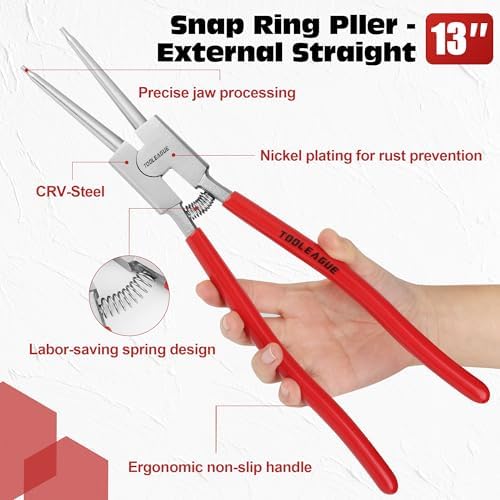 TOOLEAGUE 13" Large Snap Ring Pliers, Straight External Circlip Pliers,1 Pc