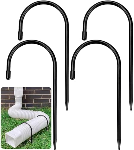Zhengmy 4 Pcs Rain Gutter Downspout Extension Fixing Pin Downspout Ground Stake Holds Extensions Secure in Wind and Rain, Iron Fits 4" Round Pipes, Easy No Drill Installation