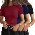 Ficerd 3 Pack Women's Ribbed Short Sleeve T-Shirts