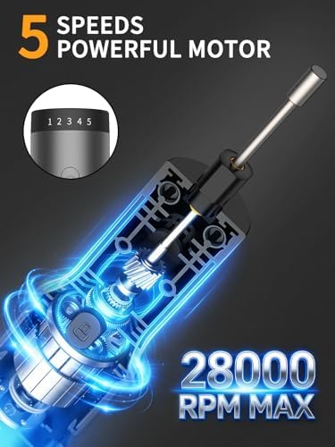 Cordless Rotary Tool Kit, 7.2V with Higher Torque, More Powerful, 5 Speeds 10000 to 28000 RPM, with 42 Accessories, Multi Purposes, Sanding, Polishing, Drilling, Etching, Engraving, DIY Crafts
