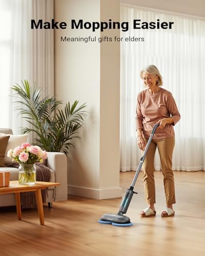 iDOO Cordless Electric Mop, Rechargeable Spin Mop with Water Spray & LED Headlight, Quiet Self Propelled Floor Cleaner, Lightweight Floor Scrubber for All Floors