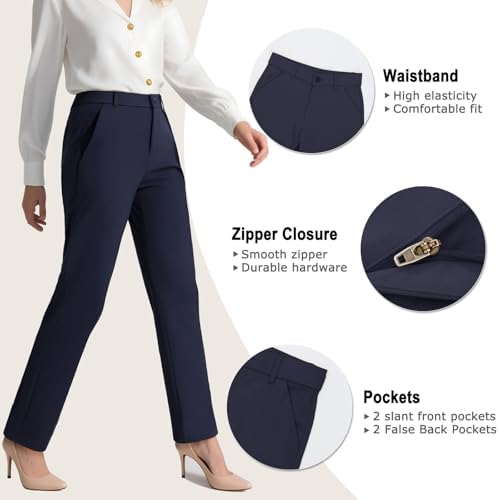 iChosy Women's Stretch Straight Leg Dress Work Pants Business Casual Slacks