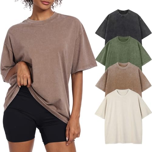 Womens Vintage Oversized T Shirts Acid Washed Baggy Cotton Tee Workout Gym Shirts Boyfriend Short Sleeve Tops