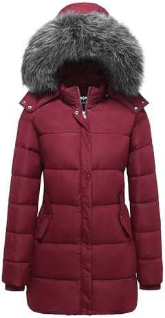 GGleaf Women's Winter Puffer Coat with Removable Fur Hood Warm Snow Jacket