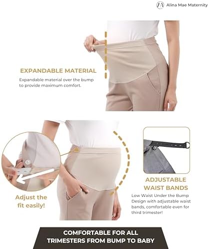 Maternity Pants Work Over The Belly with Pockets, Womens Pregnancy Dress Pants Office Clothes Trousers Stretch Summer