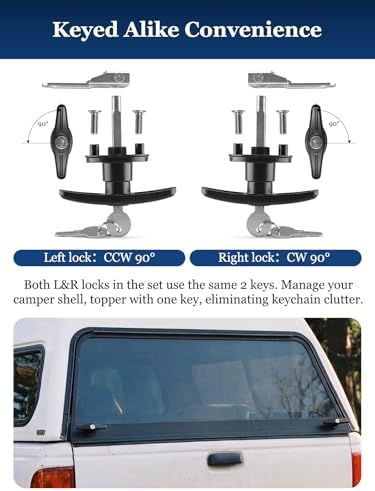 Truck Cap Camper Shell T-Handle Lock Latch Replacement Parts, Truck Bed Topper Door Locking Kit Accessories with Keys - Left Lock