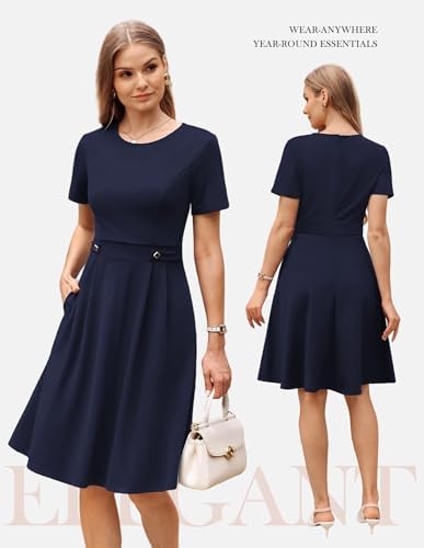 GRACE KARIN Women's 2026 Short Sleeve Church Work Midi Dresses with Pockets