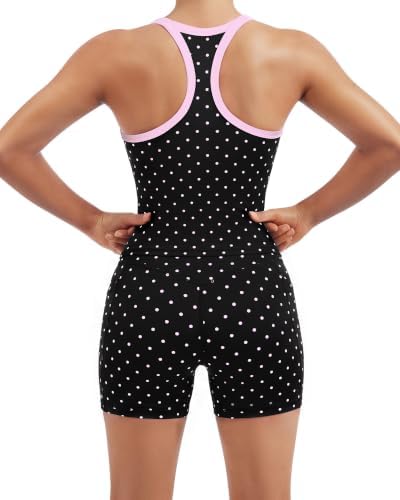 SUUKSESS Women 2 Piece Workout Sets High Waisted Biker Shorts with Pockets Built in bra Racerback Tank Tops