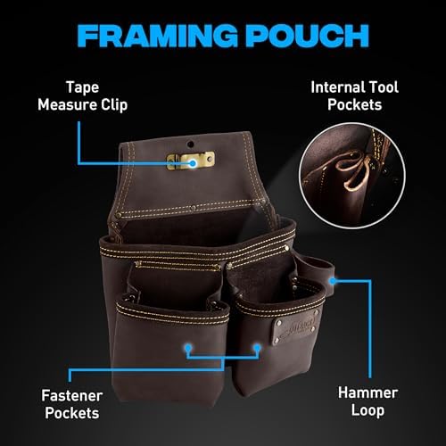 OX Carpenter Tool Belt + Pouches - Leather Tool Belts For Men - Size L