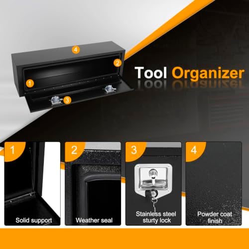 48 Inch Underbody Truck Box Steel Storage Tool Box,48" x 12" x 14" Tool Chest Organizer w/Lock and Keys For Pickup,Truck Bed, RV, Trailer,Heavy Duty Waterproof Black box