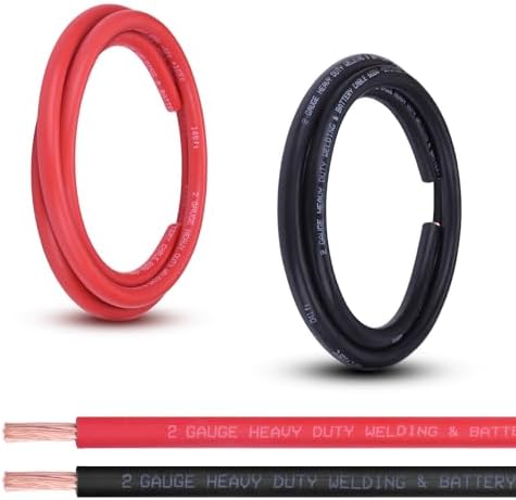 2 Gauge Battery Cable, 5FT Red + 5FT Black 2 AWG Pure Copper Wire Welding Cable, for Automotive, Battery, Solar and Generator, Standard USA OFC Wire