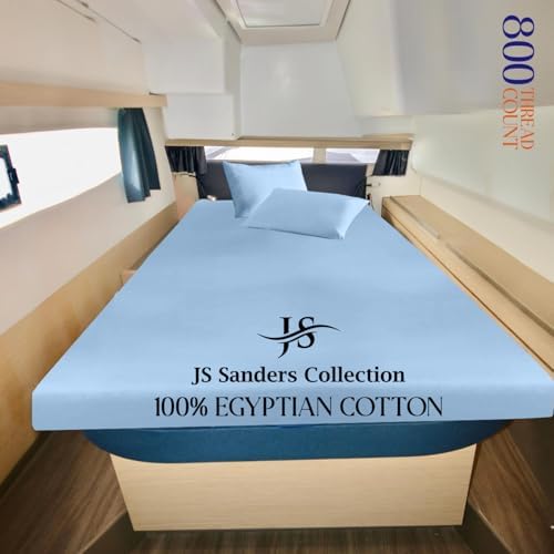 JS Sanders AFT Berth Boat Sheet 3 Pcs 600 TC Egyptian Cotton,Light Blue