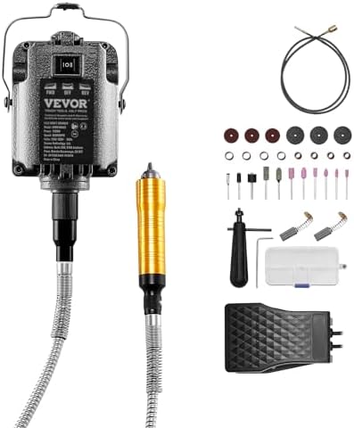 VEVOR Flex Shaft Grinder, 1000W 30,000RPM Electric Flex Shaft Rotary Tool Carver, Multi-functional Hanging Grinding Machine with 31PCS Accessories & Foot Pedal for Carving Buffing Drilling Polishing