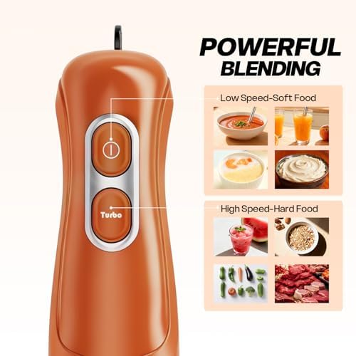 Turelar Immersion Blender Corded 400W, 2 Speed, Emulsifier, Blend, BPA-Free