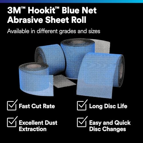 3M Hookit Blue Net Abrasive Sheet Roll 36472, 150+, 115 mm x 10 m, 1 Roll, Fast-Cutting, Long-Lasting Abrasive, for Collision Repair