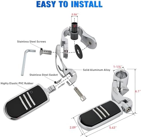 Nilight 1.25" Motorcycle Highway Pegs For Harley Davidson Touring Road King Street Glide Sportster Adjustable 360° Angled Foot Pegs P-Clamp Universal For 1-1/4" Engine Guard Crash Bar Highway Footpegs