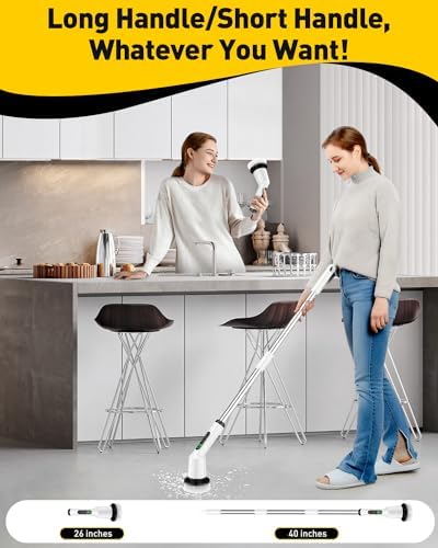 Electric Spin Scrubber for Bathroom, Shower Scrubber with Long Handle