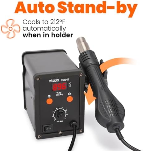 858D II Entry-Level Hot Air Rework Station Iron Kit with 3 Hot Air Nozzles (5/8/10mm), PID Temp Control, Adjustable Temp 212℉~896°F & Air Volume, °C/°F Conversion, Auto Stand-by Mode