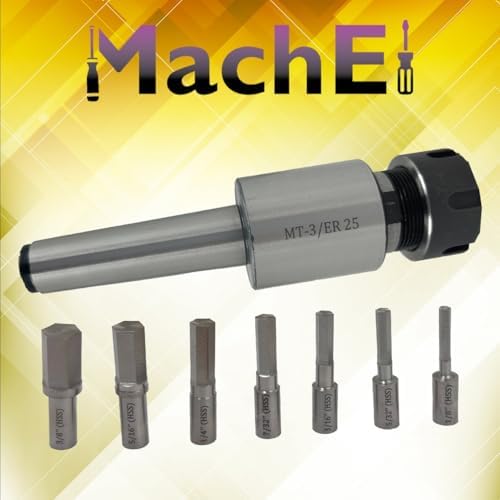 MachEl MT3 Shank Rotary Broach with ER-25 Adapter + 7 Hex Punches Set - Precision Machining Tool Kit