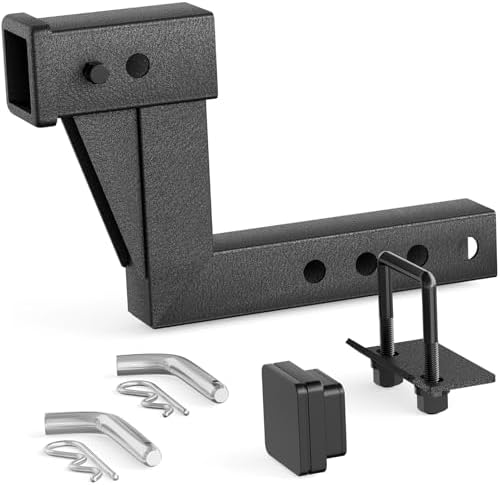 YZONA Tow Hitch 2 Inch, Trailer Hitch Extension Riser for 2-Inch Receiver, 6.6" Rise/Drop, Adjustable Lengths 5", 6", 8", 9", Solid Tube, 7500 lbs Capacity, Includes Bolt, Nut & Clip, Matte Black