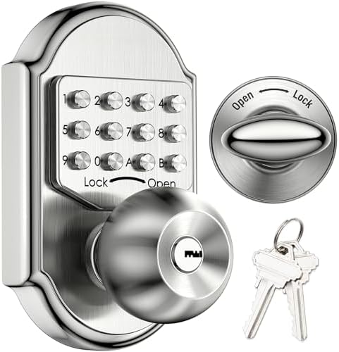 Keyless Entry Door Lock - Door Locks with Keypads, Deadbolt Lock Keypad Door Knob, Stainless Steel (Pass Code or Key) 100% Mechanical, No Electronic Gray