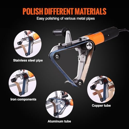 VEVOR Pipe Tube Polisher Sander, 1000W 120V Pipe Belt Sander with 6 Speeds 1100-3200rpm, Professional Belt Sander Grinding Machine with 50PCS Sanding Belts for Burnishing Finishing Rust Removal